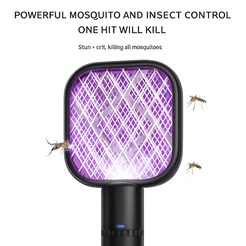 Portable USB Rechargeable Mosquito Killer Racket with LED Night Lamp – Electric Insect Zapper for Home, Office & Camping - Zentrix