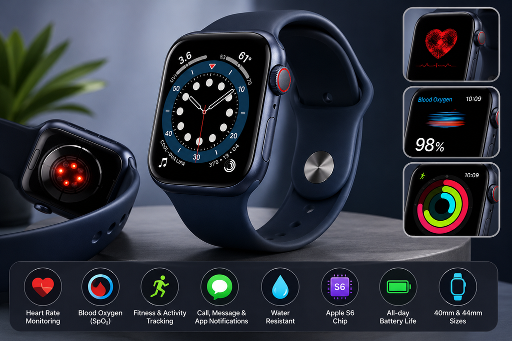 Apple Watch Series 6 (GPS) 40mm / 44mm – Premium Aluminum Case with Sport Band | Original Smart Watch for iOS