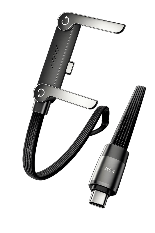 240W Type-C to Type-C Fast Charging Cable with Adjustable Phone Stand | 90° Elbow PD 3.1 Gaming USB-C Cable (1.5M) - Zentrix