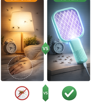 Portable USB Rechargeable Mosquito Killer Racket with LED Night Lamp – Electric Insect Zapper for Home, Office & Camping - Zentrix