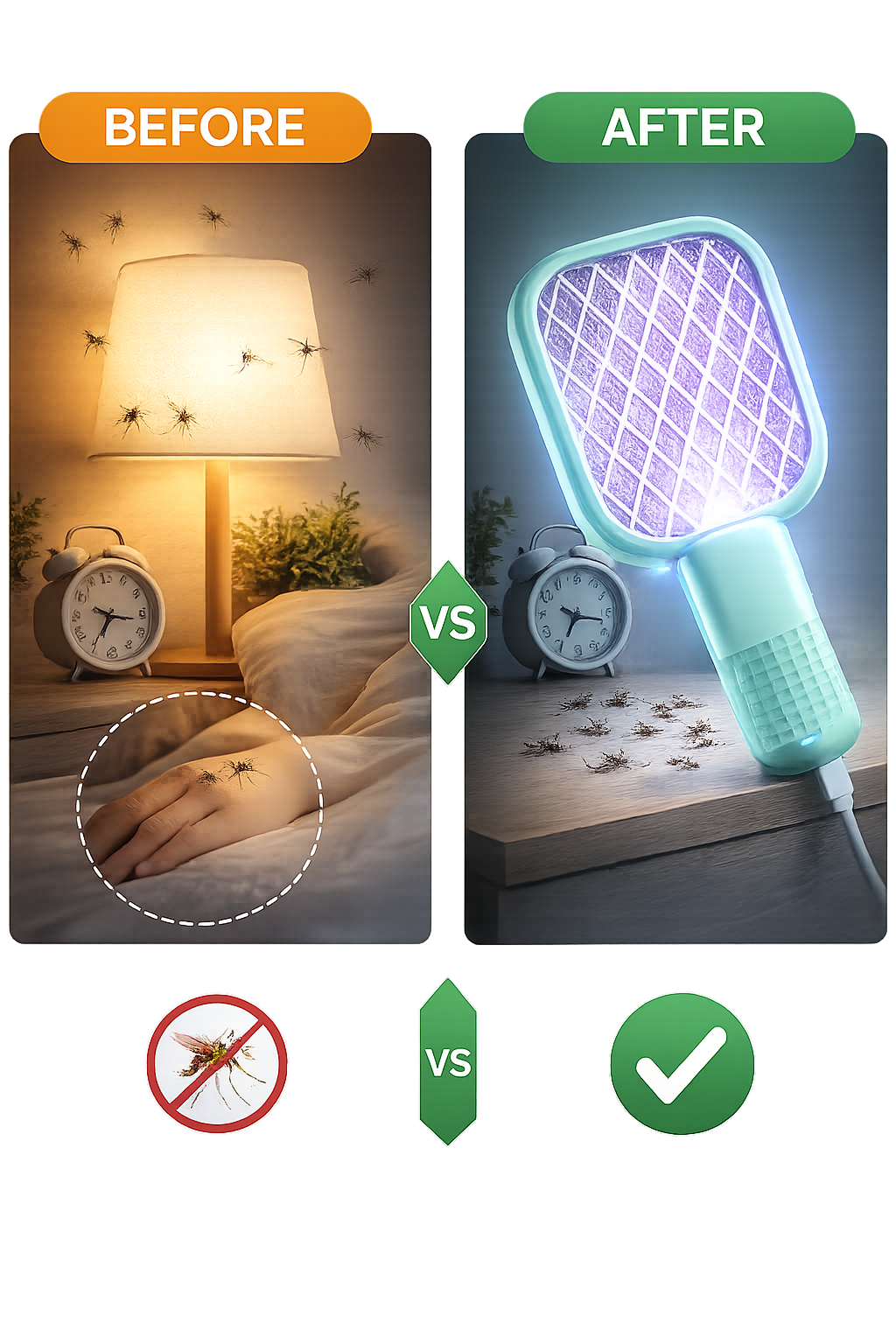 Portable USB Rechargeable Mosquito Killer Racket with LED Night Lamp – Electric Insect Zapper for Home, Office & Camping - Zentrix