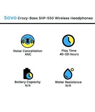 🎧SOVO Crazy-Bass SHP-550 Wireless Bluetooth Headphones – Deep Bass, Hi-Fi Stereo Sound, Long Battery Life & Comfortable Over-Ear Design - Zentrix