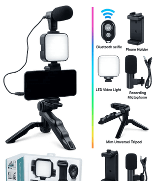 AY-49 Vlogging Kit with LED Light & Mic - Zentrix