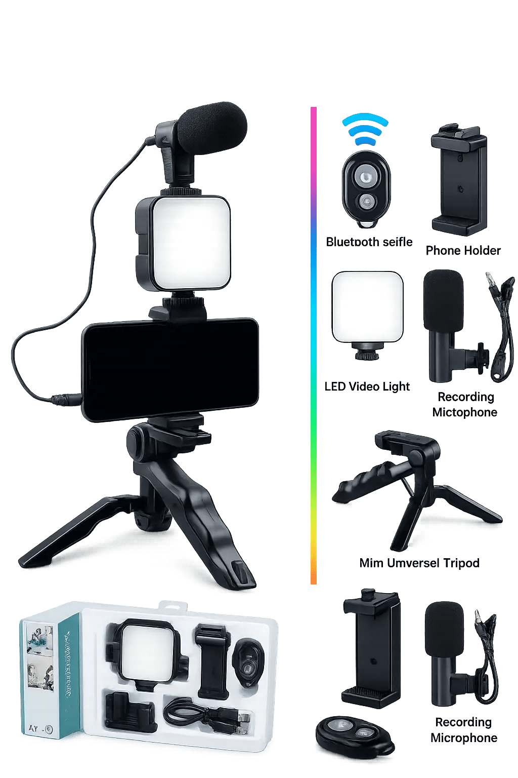 AY-49 Vlogging Kit with LED Light & Mic - Zentrix
