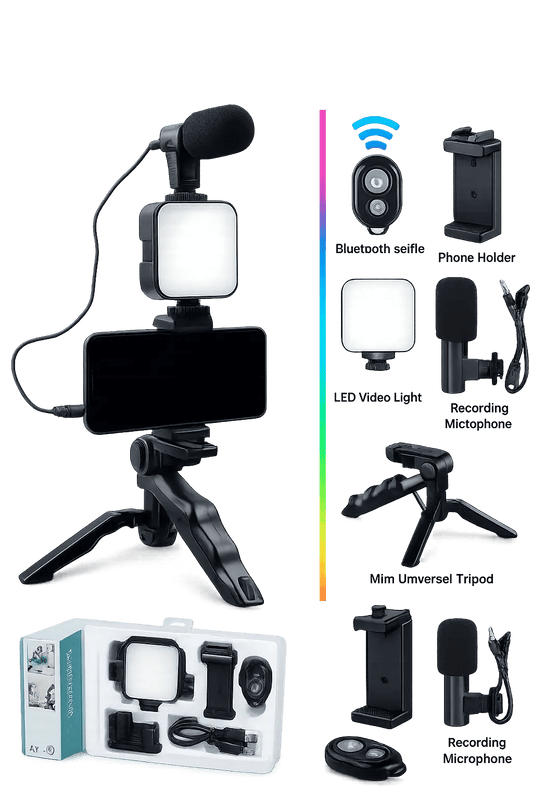 AY-49 Vlogging Kit with LED Light & Mic - Zentrix