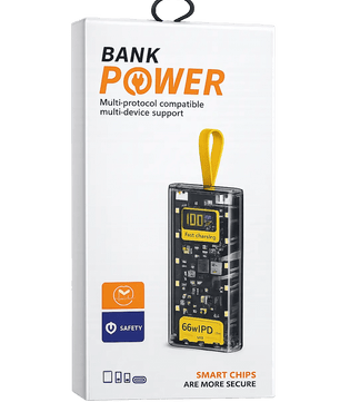 Transparent Power Bank 20000mAh 66W Fast Charging – LED Digital Display, Emergency Flashlight, Portable High-Speed Power Bank for Android & iPhone - Zentrix