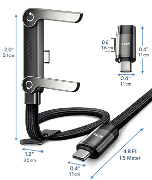240W Type-C to Type-C Fast Charging Cable with Adjustable Phone Stand | 90° Elbow PD 3.1 Gaming USB-C Cable (1.5M) - Zentrix